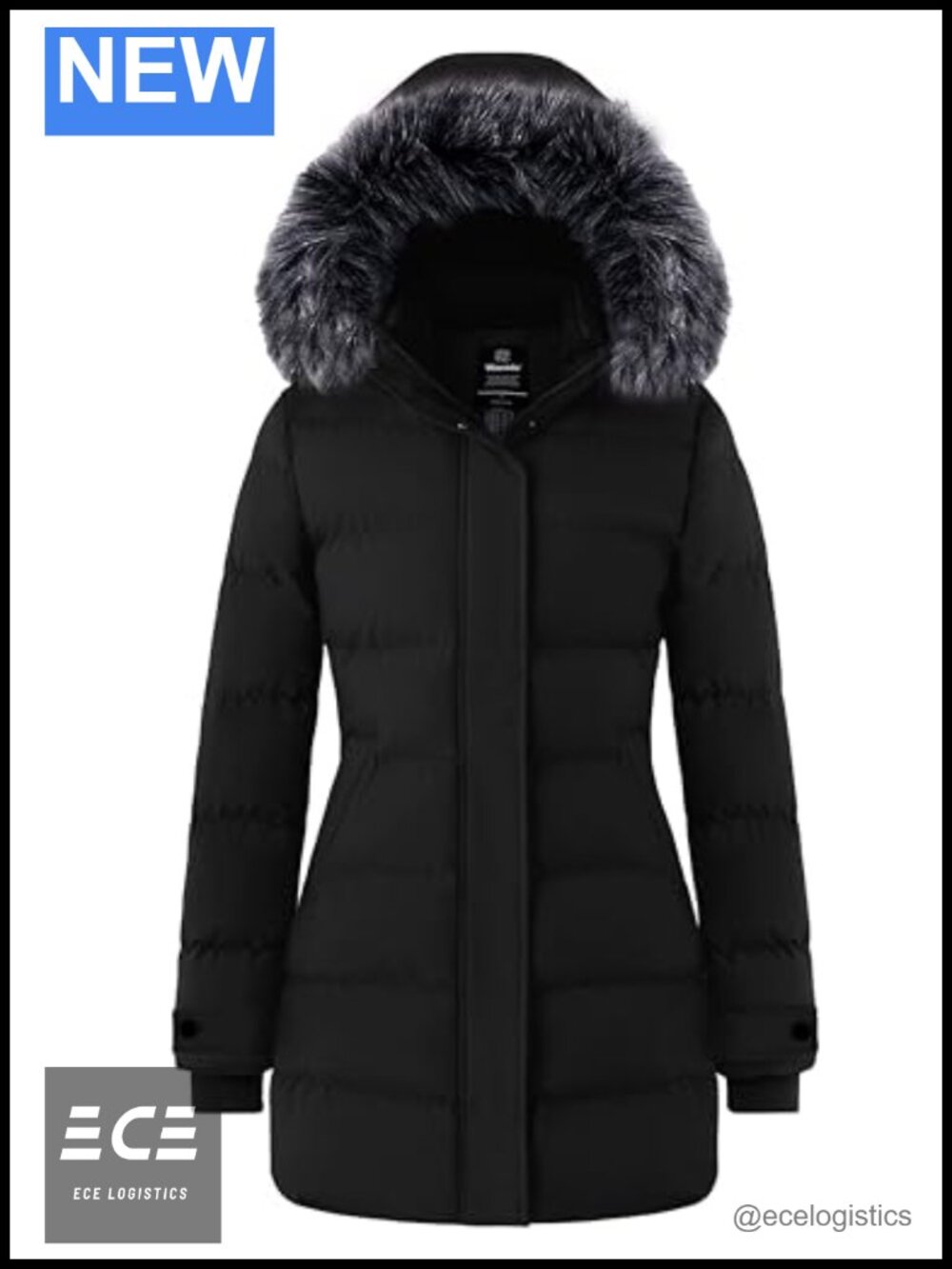 Women's Long Quilted Puffer Winter Coat Faux Fur Hood Waterproof